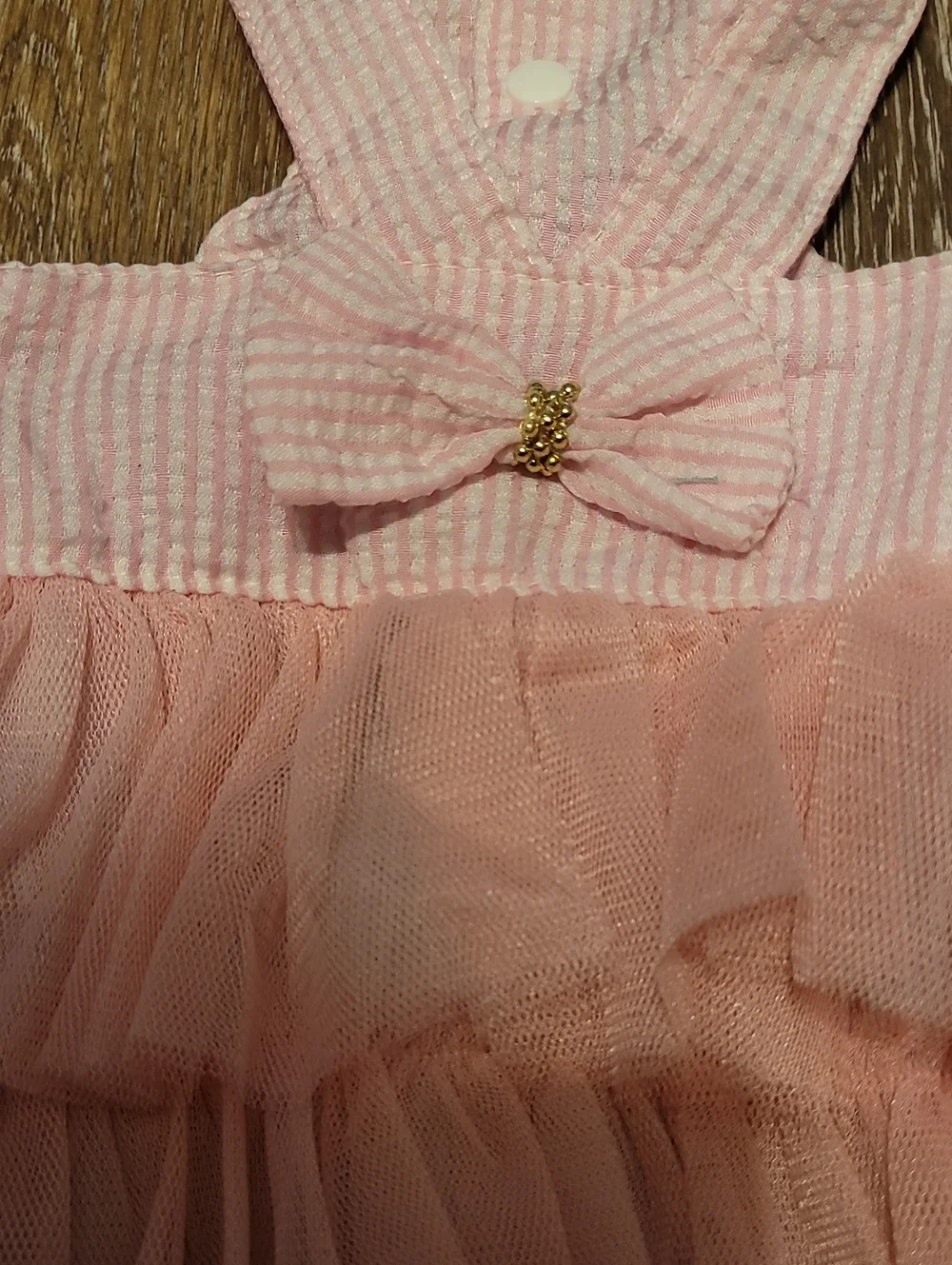 Doggie Dress Pink Ehite Seersucker With Ruffles Bow